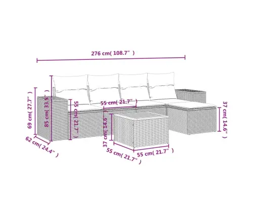 6-Daļīgs Dārza Dīvāna Komplekts, Matrači, Bēša Pe Rotangpalma Vidaxl
