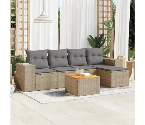 6-Daļīgs Dārza Dīvāna Komplekts, Matrači, Bēša Pe Rotangpalma Vidaxl