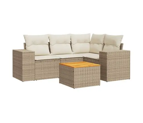 Sofos Komplektas Su Pagalvėlėmis, 5 Dalių, Smėlio, Poliratanas