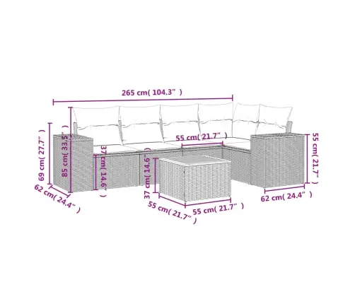 6-Daļīgs Dārza Dīvāna Komplekts, Matrači, Bēša Pe Rotangpalma Vidaxl