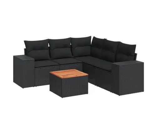 Sofos Komplektas Su Pagalvėlėmis, 6 Dalių, Juodas, Poliratanas