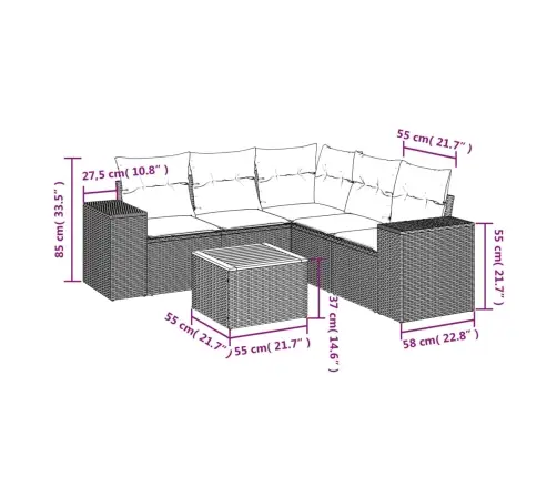 6-Daļīgs Dārza Dīvāna Komplekts, Matrači, Bēša Pe Rotangpalma Vidaxl