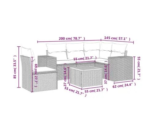 6-Daļīgs Dārza Dīvāna Komplekts Ar Matračiem, Pelēks Pe Pinums Vidaxl