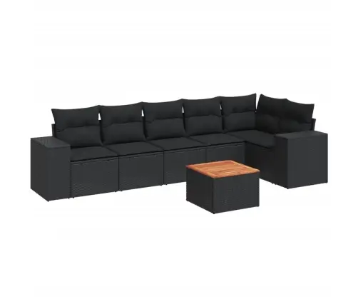 Sofos Komplektas Su Pagalvėlėmis, 7 Dalių, Juodas, Poliratanas