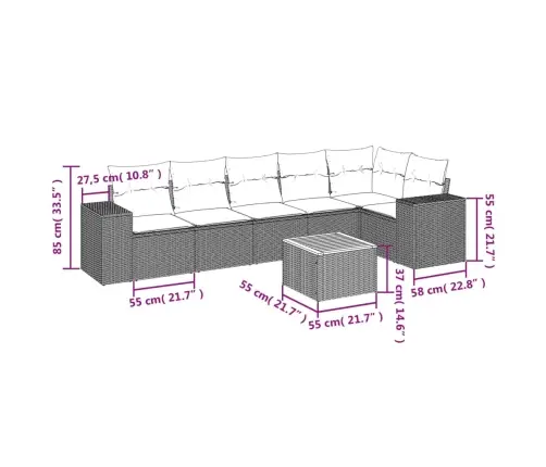 Sofos Komplektas Su Pagalvėlėmis, 7 Dalių, Juodas, Poliratanas