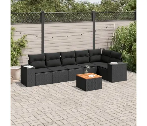 Sofos Komplektas Su Pagalvėlėmis, 7 Dalių, Juodas, Poliratanas