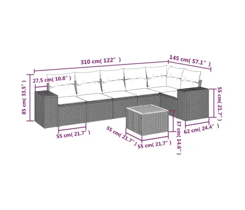 7-Daļīgs Dārza Dīvāna Komplekts, Matrači, Pelēka Pe Rotangpalma Vidaxl