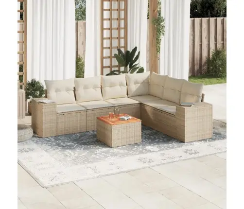 7-Daļīgs Dārza Dīvāna Komplekts, Matrači, Bēša Pe Rotangpalma Vidaxl