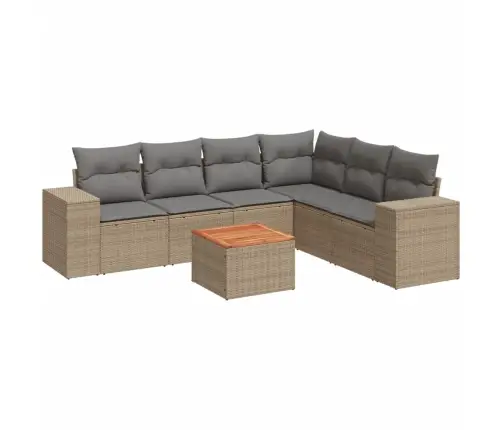 Sofos Komplektas Su Pagalvėlėmis, 7 Dalių, Smėlio, Poliratanas