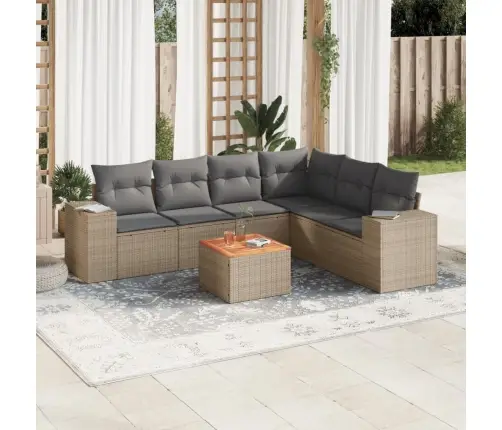 Sofos Komplektas Su Pagalvėlėmis, 7 Dalių, Smėlio, Poliratanas