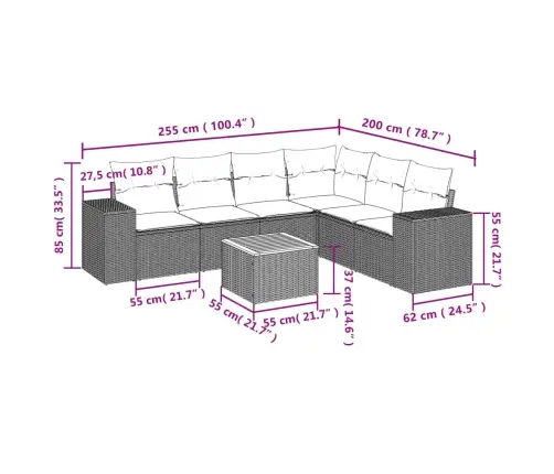 Sofos Komplektas Su Pagalvėlėmis, 7 Dalių, Pilkas, Poliratanas