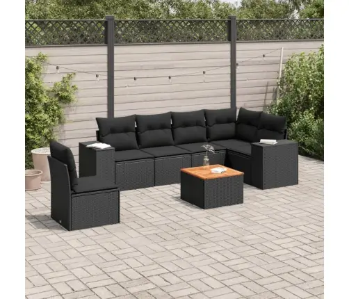 7-Daļīgs Dārza Dīvāna Komplekts Ar Matračiem, Melna Pe Vidaxl