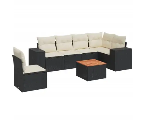 Sofos Komplektas Su Pagalvėlėmis, 7 Dalių, Juodas, Poliratanas