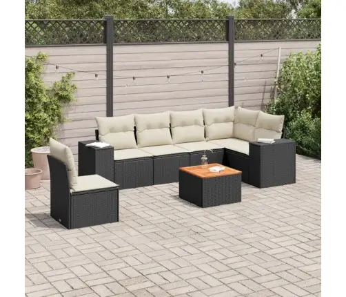 Sofos Komplektas Su Pagalvėlėmis, 7 Dalių, Juodas, Poliratanas