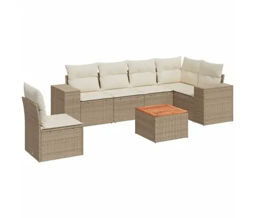 Sofos Komplektas Su Pagalvėlėmis, 7 Dalių, Smėlio, Poliratanas