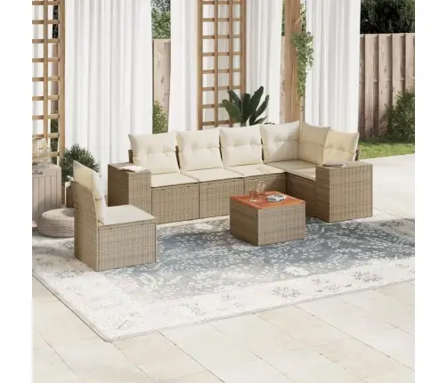 Sofos Komplektas Su Pagalvėlėmis, 7 Dalių, Smėlio, Poliratanas