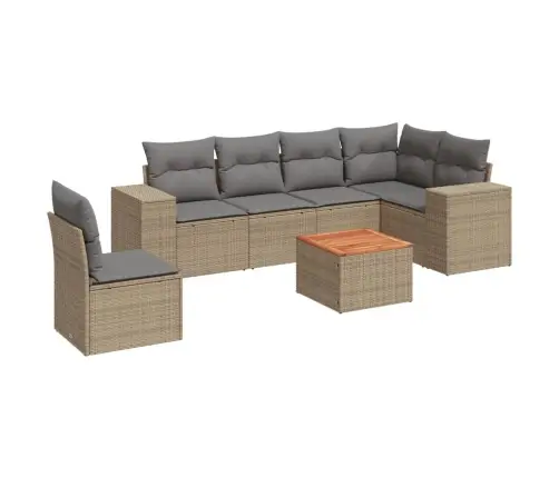 7-Daļīgs Dārza Dīvāna Komplekts, Matrači, Bēša Pe Rotangpalma Vidaxl