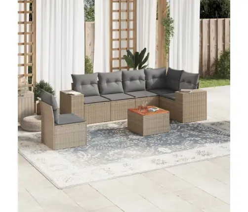 7-Daļīgs Dārza Dīvāna Komplekts, Matrači, Bēša Pe Rotangpalma Vidaxl