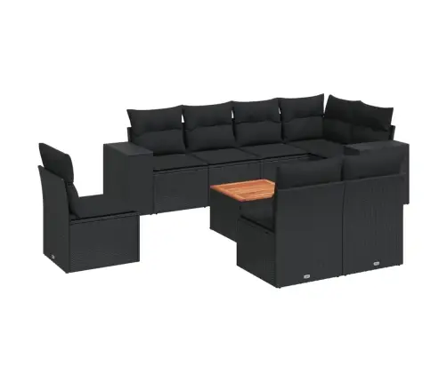 9-Daļīgs Dārza Dīvāna Komplekts, Matrači, Melna Pe Rotangpalma Vidaxl