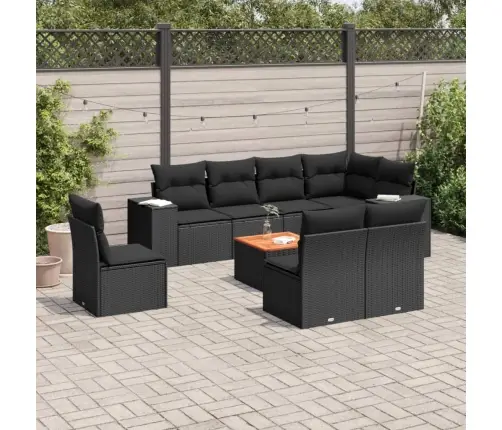 9-Daļīgs Dārza Dīvāna Komplekts, Matrači, Melna Pe Rotangpalma Vidaxl