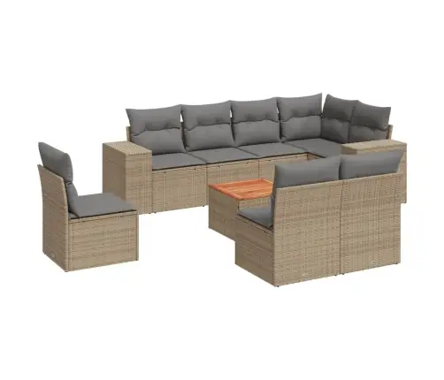 9-Daļīgs Dārza Dīvānu Komplekts, Matrači, Bēša Pe Rotangpalma Vidaxl