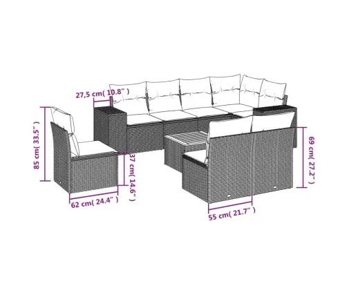 9-Daļīgs Dārza Dīvānu Komplekts, Matrači, Bēša Pe Rotangpalma Vidaxl