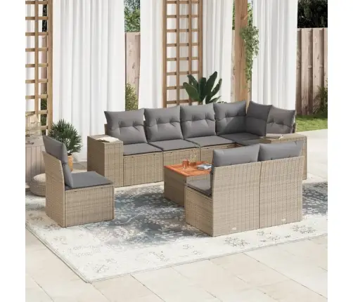 9-Daļīgs Dārza Dīvānu Komplekts, Matrači, Bēša Pe Rotangpalma Vidaxl