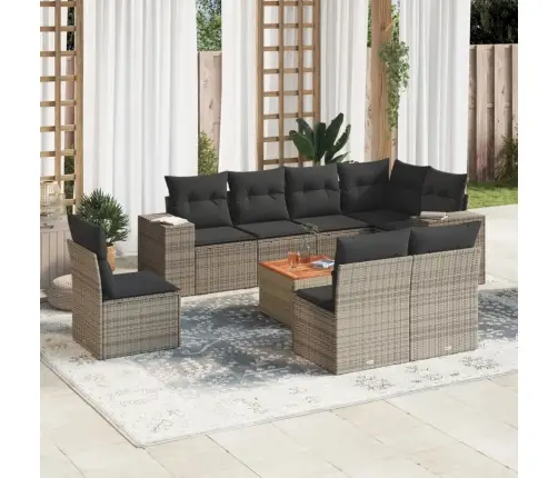 9-Daļīgs Dārza Dīvāna Komplekts Ar Matračiem, Pelēks Pe Pinums Vidaxl