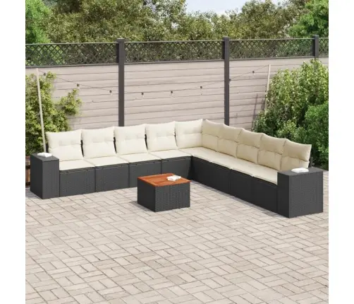 10-Daļīgs Dārza Dīvāna Komplekts, Matrači, Melna Pe Rotangpalma Vidaxl