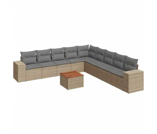 10-Daļīgs Dārza Dīvāna Komplekts, Matrači, Bēša Pe Rotangpalma Vidaxl