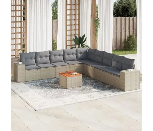 10-Daļīgs Dārza Dīvāna Komplekts, Matrači, Bēša Pe Rotangpalma Vidaxl