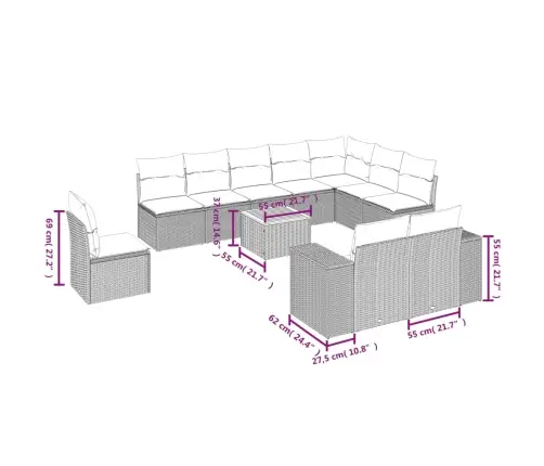 11-Daļīgs Dārza Dīvāna Komplekts, Matrači, Melna Pe Rotangpalma Vidaxl