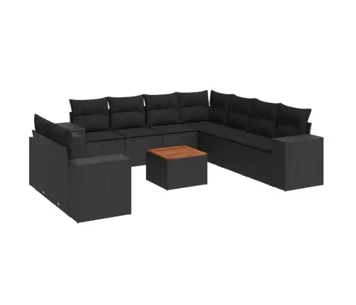 10-Daļīgs Dārza Dīvāna Komplekts, Matrači, Melna Pe Rotangpalma Vidaxl