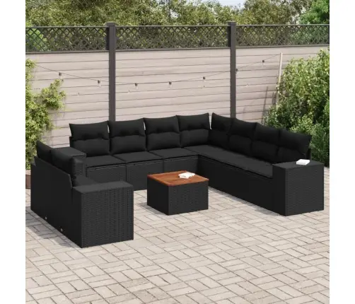 10-Daļīgs Dārza Dīvāna Komplekts, Matrači, Melna Pe Rotangpalma Vidaxl