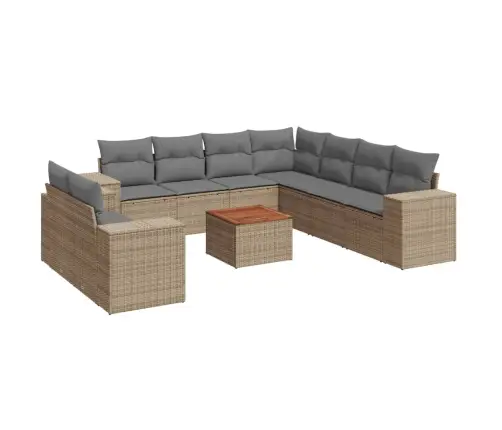 Sofos Komplektas Su Pagalvėlėmis, 10 Dalių, Smėlio, Poliratanas