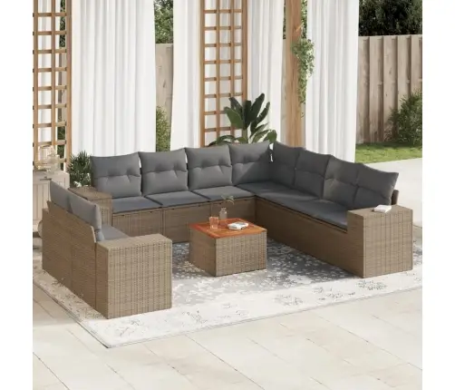 Sofos Komplektas Su Pagalvėlėmis, 10 Dalių, Smėlio, Poliratanas