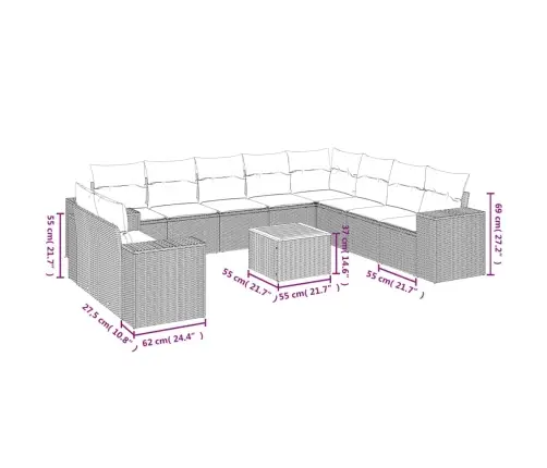 11-Osaline Aiadiivani Komplekt Patjadega, Must, Polürotang