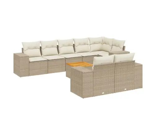 9-Daļīgs Dārza Dīvānu Komplekts, Matrači, Bēša Pe Rotangpalma Vidaxl