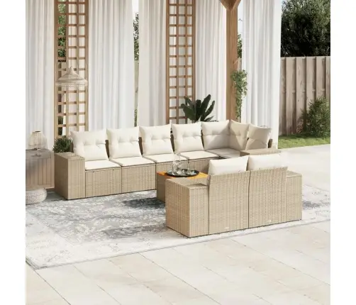 9-Daļīgs Dārza Dīvānu Komplekts, Matrači, Bēša Pe Rotangpalma Vidaxl