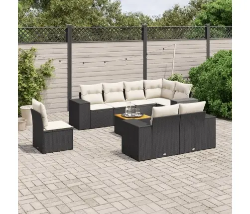 9-Daļīgs Dārza Dīvāna Komplekts, Matrači, Melna Pe Rotangpalma Vidaxl