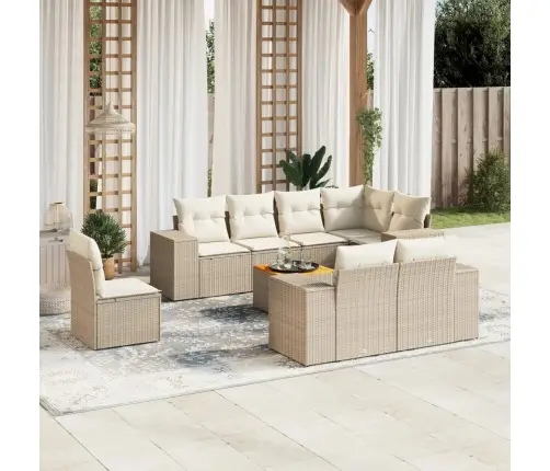 Sodo Komplektas Su Pagalvėlėmis, 9 Dalių, Smėlio, Poliratanas