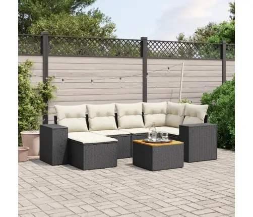 7-Daļīgs Dārza Dīvāna Komplekts Ar Matračiem, Melna Pe Vidaxl