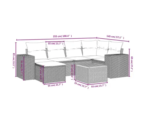 7-Daļīgs Dārza Dīvāna Komplekts, Matrači, Bēša Pe Rotangpalma Vidaxl