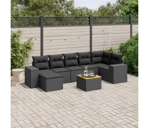 8-Daļīgs Dārza Dīvāna Komplekts, Matrači, Melna Pe Rotangpalma Vidaxl