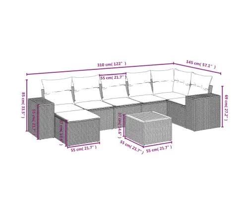 8-Daļīgs Dārza Dīvāna Komplekts, Matrači, Melna Pe Rotangpalma Vidaxl