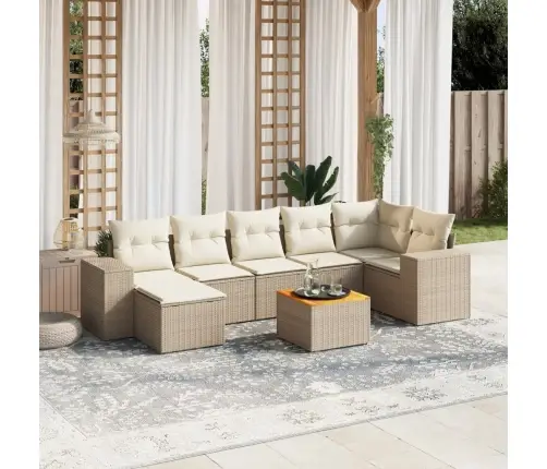 8-Daļīgs Dārza Dīvāna Komplekts, Matrači, Bēša Pe Rotangpalma Vidaxl