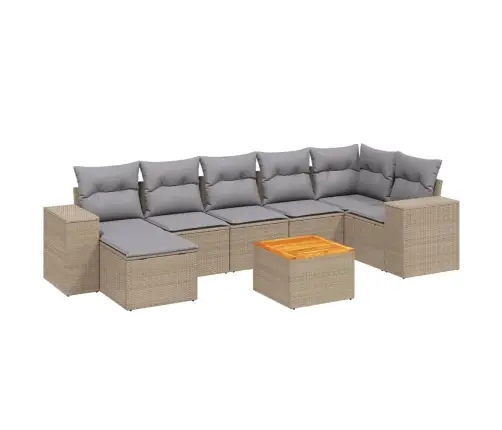 8-Daļīgs Dārza Dīvāna Komplekts, Matrači, Bēša Pe Rotangpalma Vidaxl