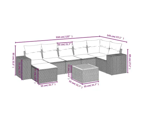 8-Daļīgs Dārza Dīvāna Komplekts, Matrači, Bēša Pe Rotangpalma Vidaxl