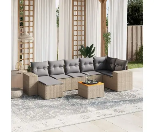 8-Daļīgs Dārza Dīvāna Komplekts, Matrači, Bēša Pe Rotangpalma Vidaxl