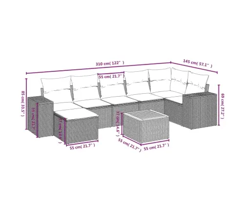 8-Osaline Aiadiivani Komplekt Patjadega, Hall, Polürotang